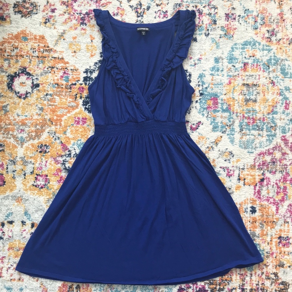 Express medium blue ruffle dress